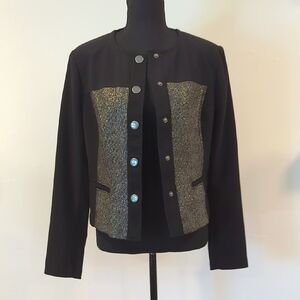 CAbi Cropped Knit Black and Green Jacket, NWOT Medium